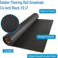 ForceFit West Athletic Rubber Flooring Roll 1/4 Inch Black 10 LF
