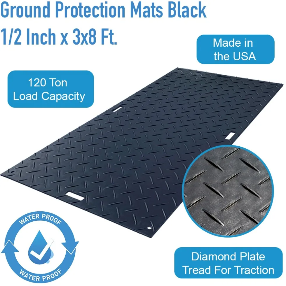 Ground Protection Mats Black 1/2 Inch x 3x8 Ft. Diamond/Diamond