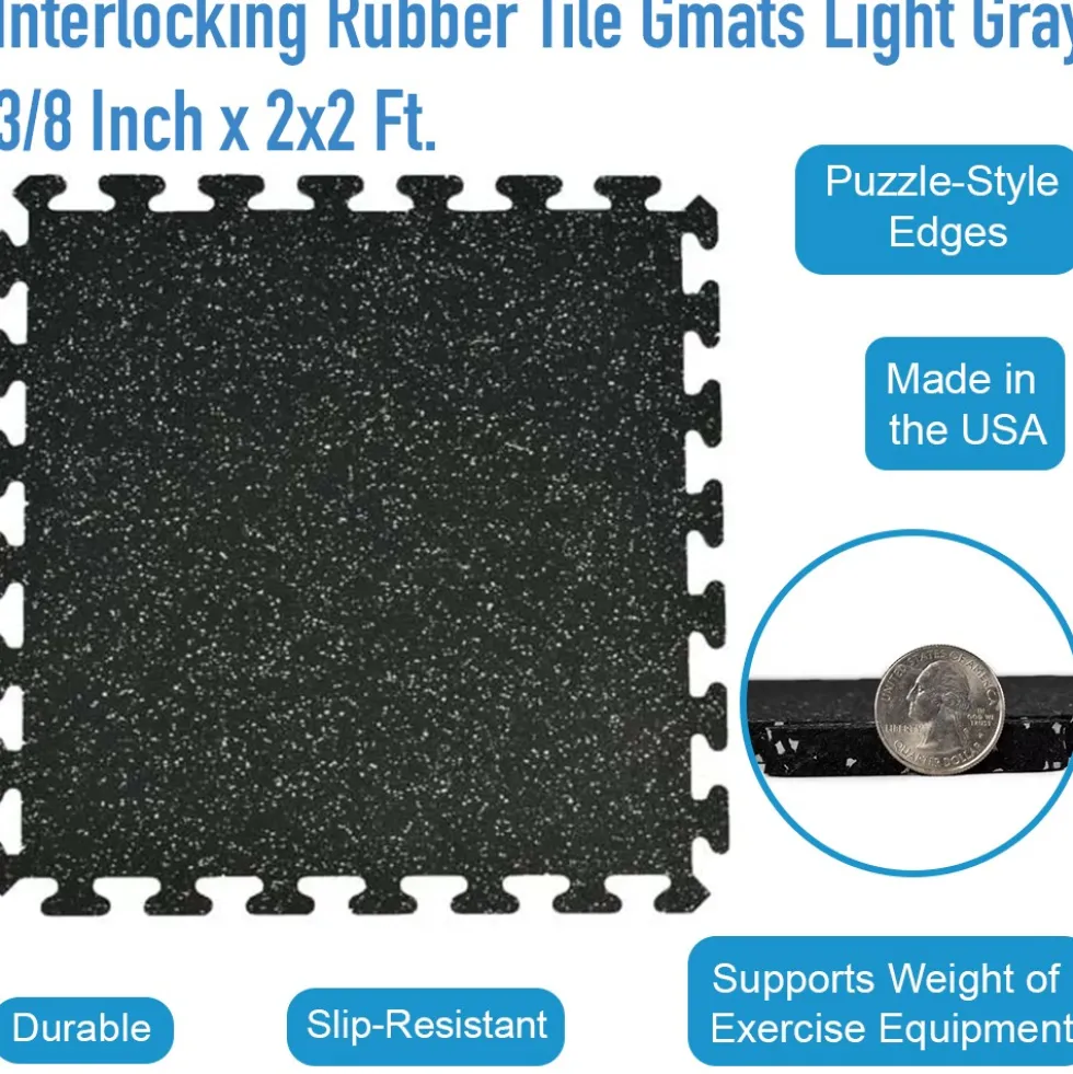 Interlocking Rubber Floor Tiles Gmats Light Gray 3/8 Inch x 2x2 Ft.