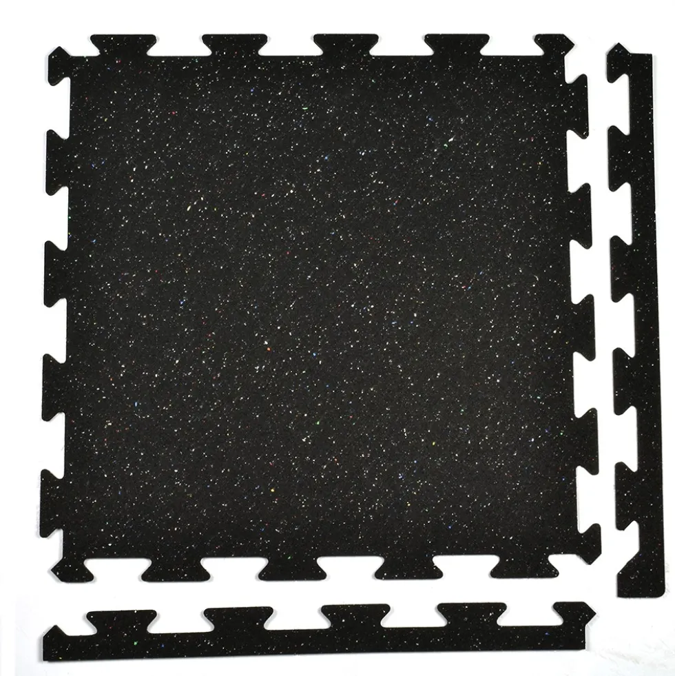 Rubber Tile Interlocks with Borders Regrind 8mm 25x25 Inches Pacific