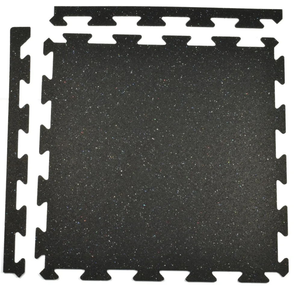 Rubber Tile Interlocks with Borders Regrind 8mm 25x25 Inches Pacific